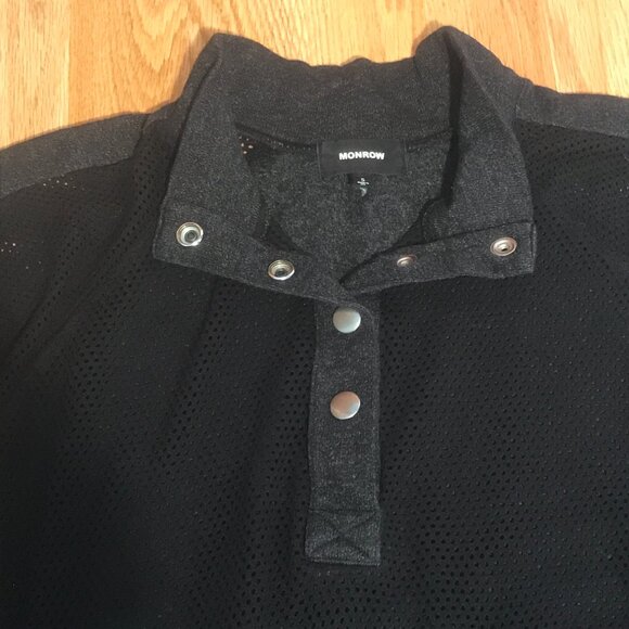 Monrow Mesh Sleeve Snap Button Sweatshirt Mixed Media Size S - Picture 4 of 9